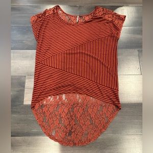 - Free People Striped Lace blouse Top Size M burnt orange color ( Sienna)-summer